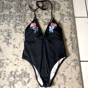 VS PINK Strappy One Piece Tropical Print Black